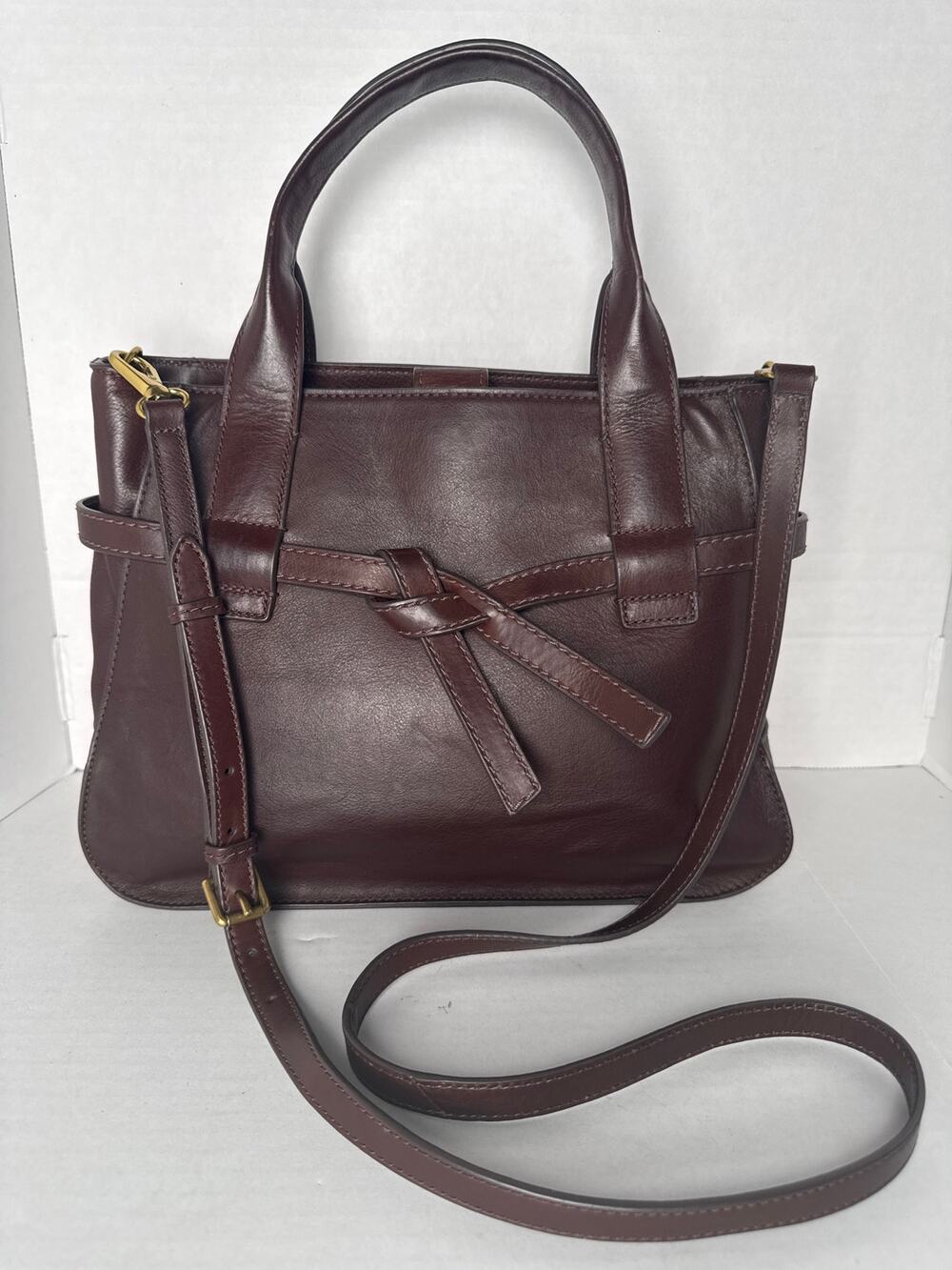 FOSSIL Willow Whiskey Brown Leather Satchel Crossbody Bag #SHB2325